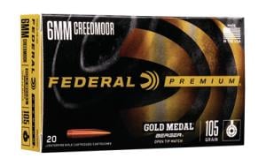 Federal Gold Medal Berger Hybrid Rifle Ammunition 6mm Creedmoor 105gr BTHP 3025 fps 20/ct 