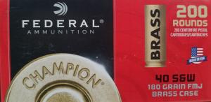 Federal Champion Training 40 S&W Ammo - 40 S&W 180gr Full Metal Jacket 200/Box WM52232