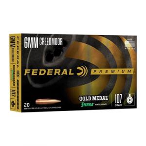 Federal Premium Gold Medal Sierra Matchking Ammunition 6mm Creedmoor 107 gr BTHP 3000 fps 20/ct