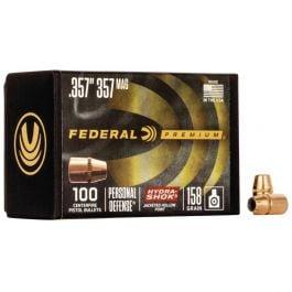 Federal Hydra-Shok Bullets .357 Caliber .357" Diameter 158 Grain Hydra-Shok Jacketed Hollow Point Projectile 100 Count Per Box