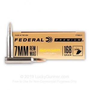 Federal Premium Hunter 7mm Rem Magnum 168 Grain Berger Hybrid Centerfire Rifle Ammunition 20 Rounds P7RBCH1 1702355