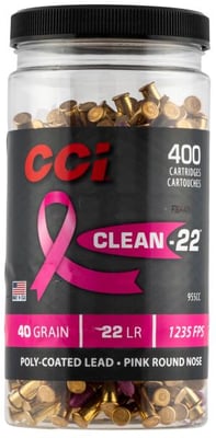 CCI High Velocity Clean-22 Ammunition Pink .22LR 40gr Poly Coated LRN  1235 fps 400/ct 955CC
