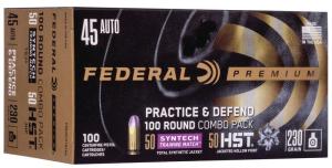 Federal Premium Practice & Defend 45 Auto 230 Grain HST JHP/Syntech TSJ Centerfire Pistol Ammunition 100 Rounds P45HST2TM100