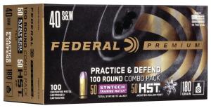 Federal Premium Practice & Defend 40 S&W 180 Grain HST JHP/Syntech TSJ Centerfire Pistol Ammunition 100 Rounds P40HST1TM100