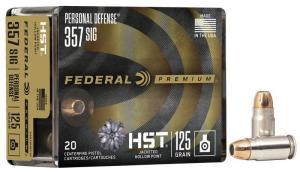 Federal Premium Personal Defense HST 357 Sig 125 Grain Jacketed Hollow Point Nickel-Plated Cased Centerfire Pistol Ammunition 20 Rounds P357SHST1S