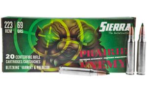 Sierra Prairie Enemy .223 Remington 69 grain Sierra BlitzKing Nickel Plated Brass Cased Centerfire Rifle Ammo 20 Rounds A7170--09 A7170-09
