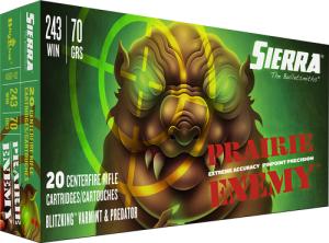 Sierra Prairie Enemy Rifle Ammunition .243 Win 70gr BlitzKing 3450 fps 20/ct