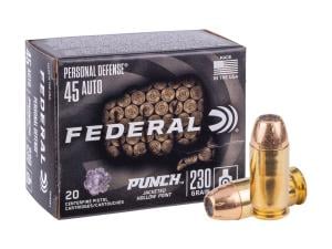 Federal Premium Personal Defense Punch 45 Auto 230 Grain Jacketed Hollow Point Centerfire Pistol Ammunition 20 Rounds PD45P1 604544659030