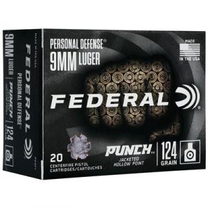 Federal Personal Defense Punch Handgun Ammuntion 9mm Luger 124 gr 1150 fps JHP 20/ct
