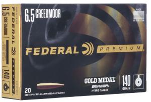 Federal Premium Gold Medal 6.5mm Creedmoor 140 Grain Berger Hybrid Target Brass Cased Centerfire Rifle Ammo 20 Rounds GM65CRDBH2 