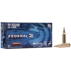 Federal Premium Varmint & Predator Rem 55 Grain Hornady V-Max Brass Cased Centerfire Rifle 20 Rounds V22250VM2