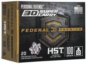 Federal Premium 30 Super Carry 100 Grain JHP Nickle Plated Brass Centerfire Pistol Ammo 20 Rounds P30HST1S P30HST1S