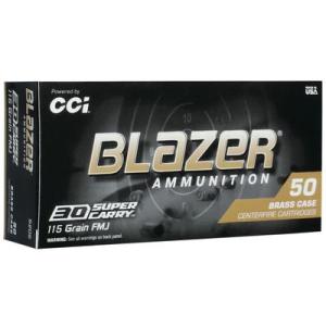 CCI Ammunition Blazer .30 Super Carry 115 Grain FMJ Brass Centerfire Pistol Ammo 50 Rounds 5205 BLZR 5205