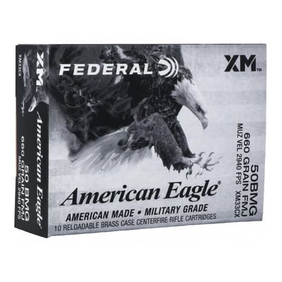 Federal American Eagle .50 BMG Ammo 660 Grain FMJ,10 rds 604544674989