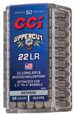 Uppercut .22 Long Rifle Rimfire, 32 grain, Jacketed Hollow Point JHP, Nickel Plated Ammo, 50 Rounds
