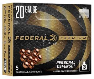 Federal Personal Defense 20 Gauge 2-3/4" #2 Buck 10 Pellets 5rds Shotshell - Reliable Personal Defense for Home Protection - PD2042B PD204 2B