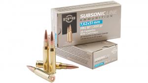 PPU Subsonic Rifle Ammunition 7.62x51mm 200 gr FMJBT 1050 fps 20/ct