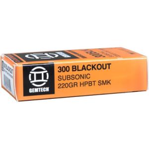 Gemtech 300 Blackout Subsonic Ammunition HPBT Sierra MatchKing 220 Grain 1060 fps 20 Rounds 609224347955