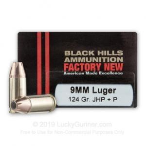 Black Hills 9mm Luger 124 GR JHP+P 20 Round Ammunition Box