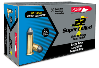 Aguila Super Colibri Ammunition 22 Long Rifle 20 Grain Lead Solid Point Box of 500 (10 Boxes of 50) 1B220339