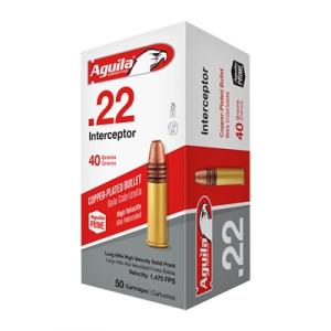 Interceptor 22 Long Rifle Rimfire Ammo - 22 Long Rifle 40gr Copper Plated Solid Point 50/Box