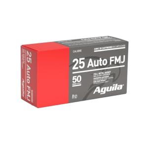 Aguila Centerfire Pistol Ammo, .25 ACP FMJ, 50-gr, 50-Rounds 640420003016