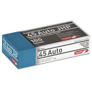 Aguila Centerfire Pistol .45 ACP Ammunition 50 Rounds 185 Grain Jacketed Hollow Point 900fps