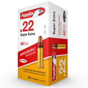 Aguila Super Extra .22 LR Ammunition High Velocity 40 Grain Copper Plated Solid Point 1255 fps 5000 Rounds 640420009292