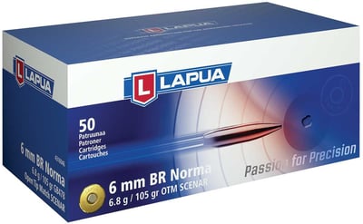 Lapua 6mm BR Norma 105 Grain Scenar BTHP 20 Round Box 4316046