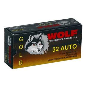 Wolf Gold .32 Auto Ammunition 71 Grain Full Metal Jacket 903 fps 50 Rounds