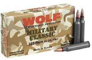 Wolf Military Classic Rifle Ammunition .223 Rem 55 gr FMJ 3241 fps - 20/box 645611300783