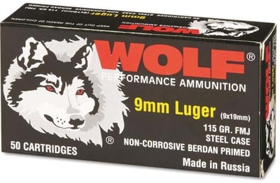 Wolf Performance 9mm Luger Ammunition 1000 Rounds FMJ 115 Grain 1,000 Rounds [FC-645611300974] 645611300974
