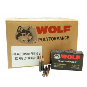 Wolf Polyformance Steel 300 AAC Blackout 145gr FMJ AMMUNITION - 500 ROUNDS (25-20ct Boxes) 