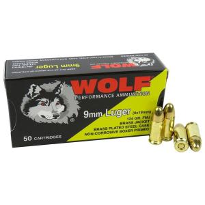 Wolf (Turkish) Performance Handgun Ammunition 9mm Luger 124gr FMJ 50/ct 