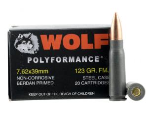 Wolf Performance Centerfire Rifle Ammo - 7.62mmX39mm - 123 Grain - 1000 Rounds - FMJ 762BFMJ