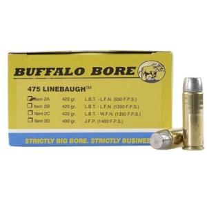 Buffalo Bore .475 Linebaugh Ammunition 420 Grain Hard Cast LBT LFN 950 fps 20 Rounds