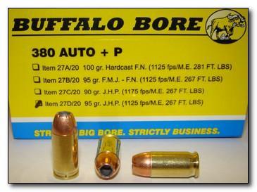 380 Auto +P Buffalo Bore 95 JHP 27D/20