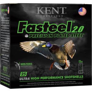 Kent Cartridge Fasteel 2.0 Waterfowl 12 Gauge Ammunition 250 Rounds 2-3/4" Shell #2 Zinc-Plated Steel Shot 1-1/4oz 1300fps