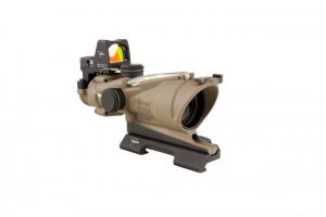 Trijicon 4x32 ACOG ECOS, Dual Illuminated Green Crosshair 5.56 Iron Sights, Quick Release LED 3.25 MOA Red Dot RMR Type 2 FDE TA31D100554