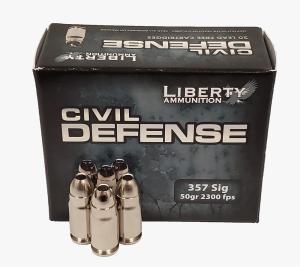 Liberty Ammunition Civil Defense .357 SIG 50 Grain HP Brass Case Centerfire Pistol Ammo 20 Rounds Box LA-CD-357 Sig-053