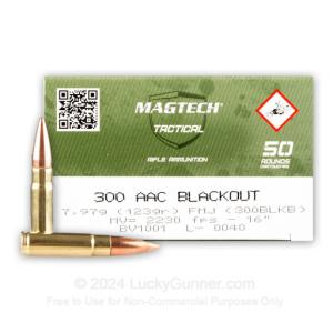 Magtech .300 Blackout Ammunition 123 Grain FMJ 2230 fps 1000 Rounds 300BLKB