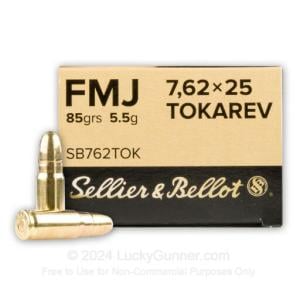 Sellier & Bellot Ammo 7.62x25mm Tokarev 85 Grain FMJ 1857 fps 1500 Rd./Case SB762TOK