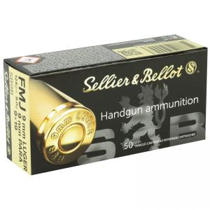 Sellier & Bellot, 9mm Luger, FMJ, 124 Grain, 1,000 Rounds SB9B/CS