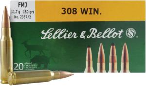 Sellier & Bellot .308 Winchester Ammunition 180 Grain Full Metal Jacket 2411 fps 