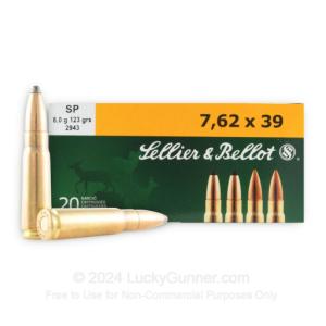 Sellier & Bellot 7.62x39mm Ammo 124 Grain SP 2437 fps 600 Rounds SB76239B