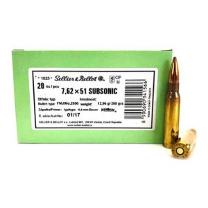 Sellier & Bellot .308/7.62 NATO Subsonic Ammunition 200 Grain FMJ 1000 fps 500 Rounds SB762SUBB