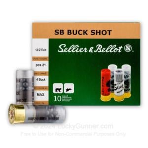 Sellier & Bellot Ammo 12 Gauge 2-3/4" 1-1/8 Oz #4 Buckshot 27 Pellets 1214 fps 250 Rd./Case 754908538232