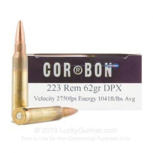 Ammo .223 Rem CORBON Hunter 62 Grain DPX Lead Free Solid Copper HP Bullet 2750 fps 20 Rounds DPX22362