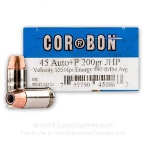 CorBon 45200 Self Defense 45 Acp 200Gr Jacketed Hollow Point Plus P 20 500 