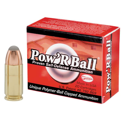 Glaser Pow'RBall Handgun Ammunition  9mm Luger (+P) 100 gr JHP 1475 fps 20/box